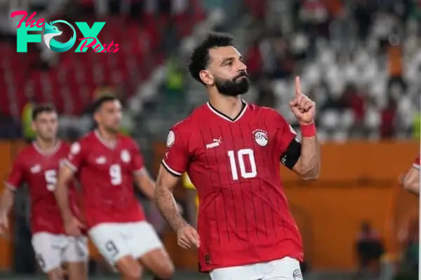 2WCAEKC January 14 2024: Mohamed Salah Salah Mahrous Ghaly (Egypt) celebrates the second goal during a African Cup of Nations Group B game, Egypt vs Mozambique, at Stade Felix Houphouet-Boigny, Abidjan, Ivory Coast. Kim Price/CSM (Credit Image: © Kim Price/Cal Sport Media) (Cal Sport Media via AP Images)