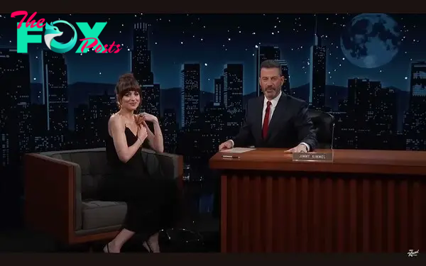 Dakota Johnson dress breaks on Jimmy Kimmel Live