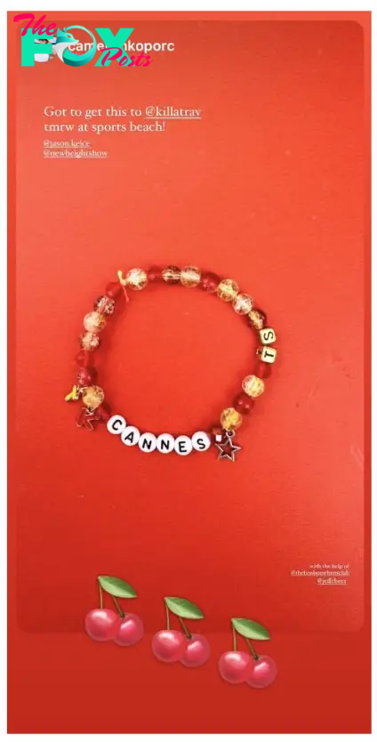 A bracelet against a red background