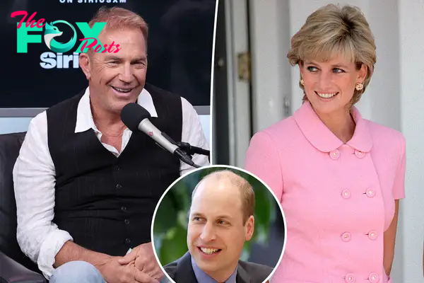 Kevin Costner and Princess Diana with an inset of Prince William.