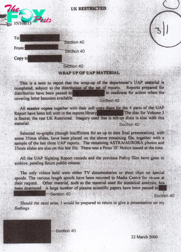 Declassified documents which appear to confirm the MoD cracking down on sightings of secret US tech