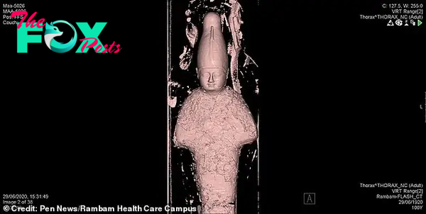 CT scans revealed that inside the sarcophagus were densely packed grain and mud shaped to represent the ancient Egyptian god Osiris