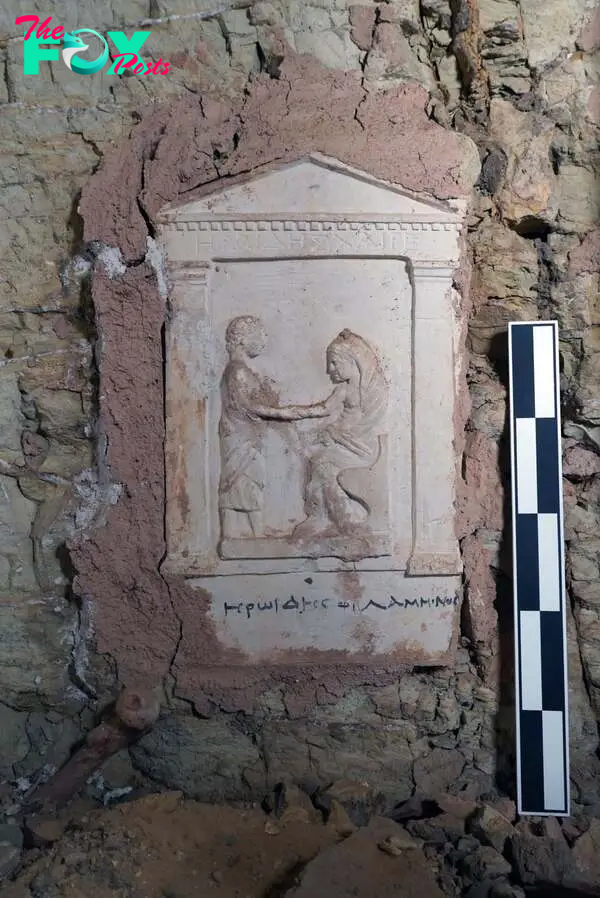 An artefact at the burial site in Saqqara, Giza Governorate, Egypt, where a team discovered a Second Dynasty tomb and more artefacts at the Saqqara excavation site.