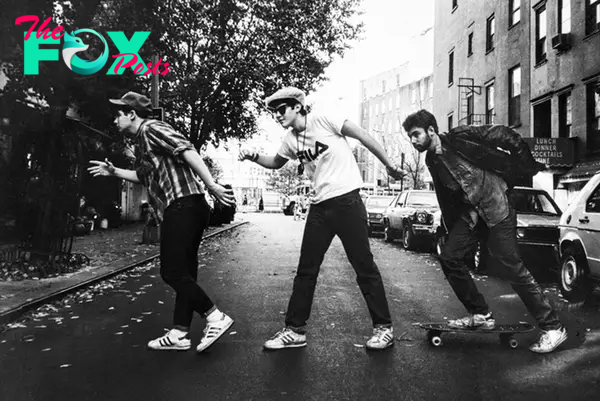 From left: Ad-Rock, Mike D and MCA in an image known as the "Charles Street Shuffle," during Powell's first official shoot with the Beastie Boys for the East Village Eye in 1986.