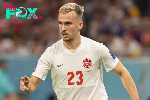 DOHA, QATAR - Wednesday, November 23, 2022: Former Liverpool youngster Canada's Liam Millar during the FIFA World Cup Qatar 2022 Group F match between Belgium and Canada at the Ahmad Bin Ali Stadium. (Pic by David Rawcliffe/Propaganda)