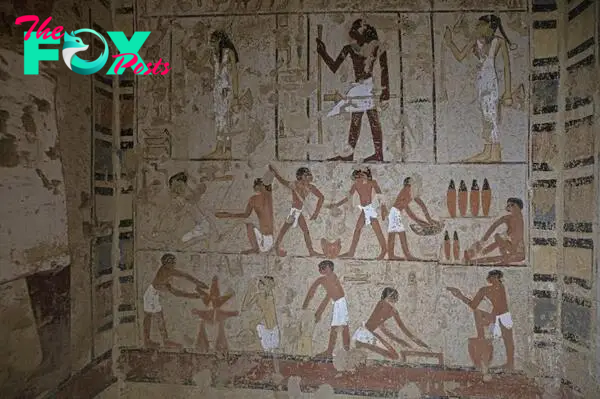 A view inside the tomb at the Saqqara archaeological site.