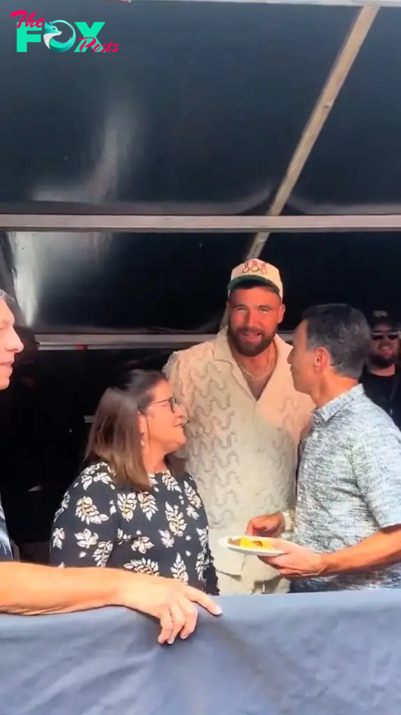 Travis Kelce in tent for Taylor Swift eras tour concert in London