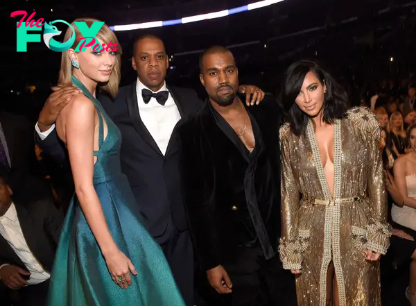 Taylor Swift, Jay Z, Kanye West and Kim Kardashian in 2015.