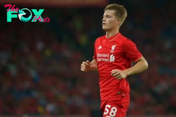 KUALA LUMPUR, MALAYSIA - Friday, July 24, 2015: Liverpool's Daniel Cleary in action against a Malaysia XI during a friendly match at the Bukit Jalil National Stadium on day twelve of the club's preseason tour. (Pic by David Rawcliffe/Propaganda)