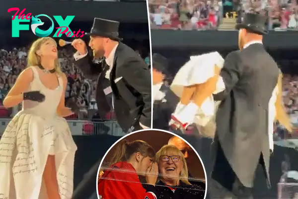 Donna Kelce shares Eras Tour clip of Travis Kelce and Taylor Swift onstage in London: 'SOS'