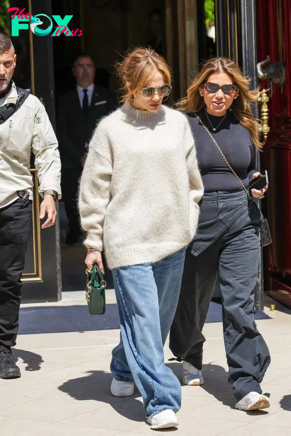 Jennifer Lopez goes out to Paris in an oversized outfit.