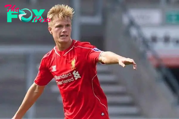 LIVERPOOL, ENGLAND - Tuesday, September 16, 2014: Liverpool's Daniel Cleary in action against PFC Ludogorets Razgrad during the UEFA Youth League Group B match at Langtree Park. (Pic by David Rawcliffe/Propaganda)