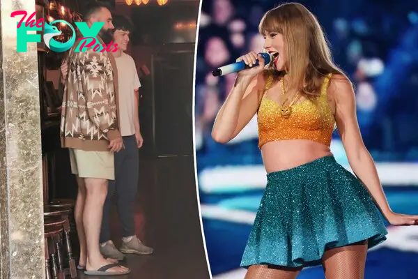 Jason Kelce split image with Taylor Swift.