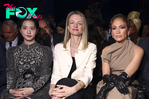 Jisoo, Delphine Arnault and Jennifer Lopez at the Dior show in Paris.