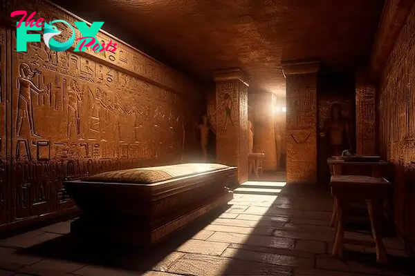 Premium Photo | A hidden chamber with hieroglyphics on the walls inside an Egyptian pyramid is the King Tut tomb