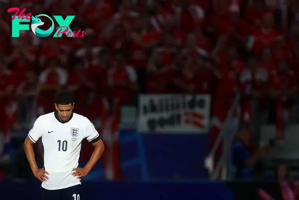 Soccer Football - Euro 2024 - Group C - Denmark v England - Frankfurt Arena, Frankfurt, Germany - June 20, 2024 England's Jude Bellingham looks dejected after the match REUTERS/Lee Smith