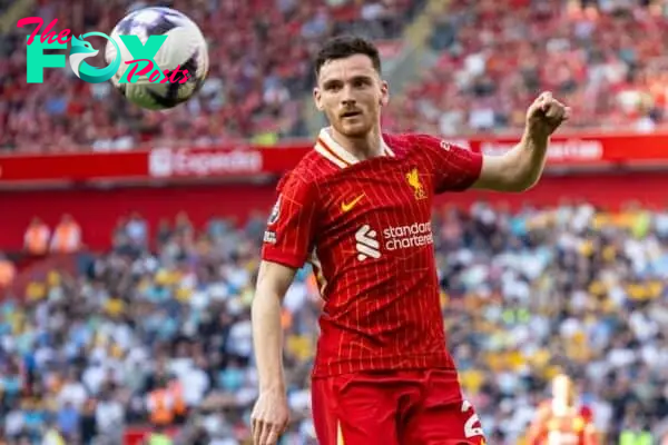 LIVERPOOL, ENGLAND - Saturday, May 18, 2024: Liverpool's Andy Robertson during the FA Premier League match between Liverpool FC and Wolverhampton Wanderers FC at Anfield. Liverpool won 2-0. (Photo by David Rawcliffe/Propaganda)