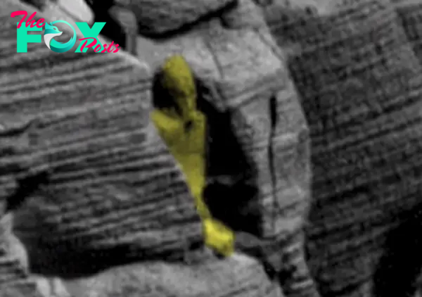  Conspiracy theorist Scott C Waring says this strangely shaped rock is an Ancient Egyptian sarcophagus on Mars. Scott used photo-editing tools to colour the object, which he spotted in a Nasa photo of the red planet