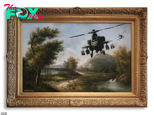 All yours: Banksy's Vandalised Oils (Choppers) froм RoƄƄie Williaмs's collection is also Ƅe up for sale in March