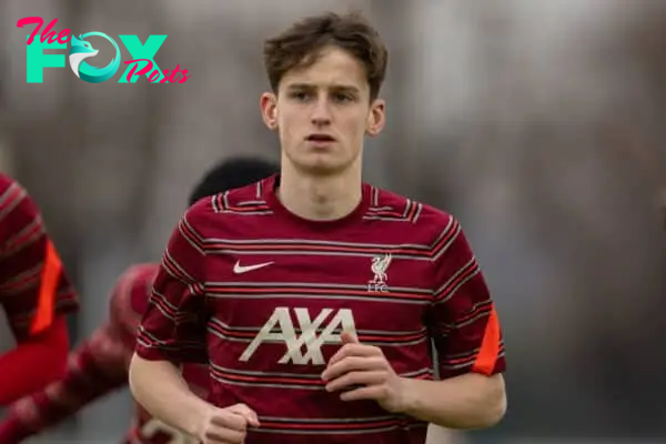 TORINO, ITALY - Tuesday, March 15, 2022: Liverpool's captain Tyler Morton during the pre-match warm-up before the UEFA Youth League Quarter-Final between Juventus Under-19's and Liverpool FC Under-19's at the Juventus Training Centre. Juventus won 2-0. (Pic by David Rawcliffe/Propaganda)