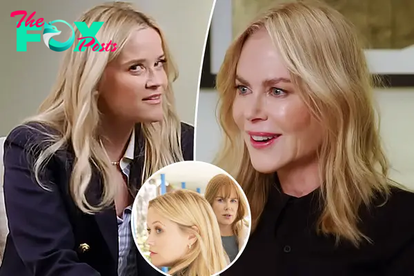 Reese Witherspoon and Nicole Kidman in a Vanity Fair interview with an inset of them in "Big Little Lies."