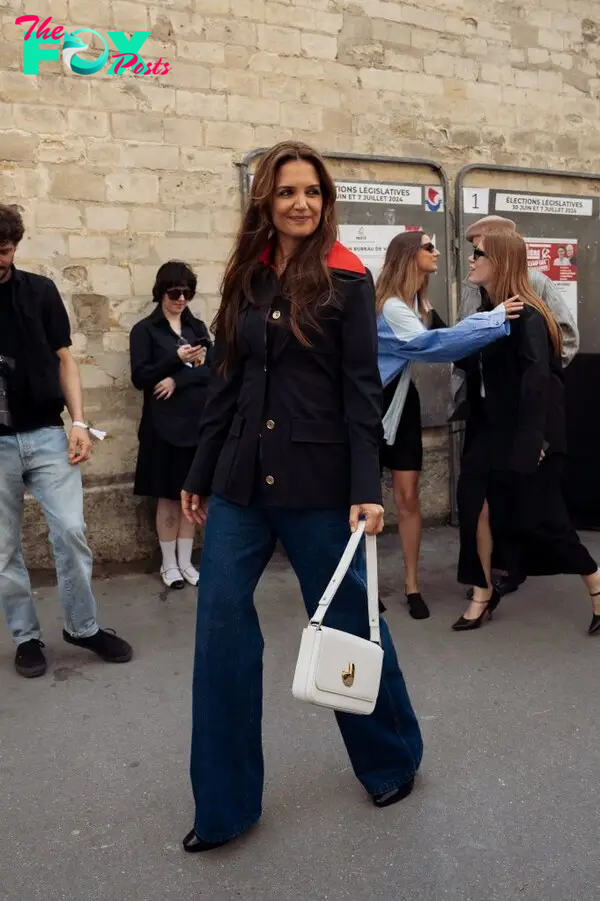 Katie Holmes outside of the Patou show in Paris. 