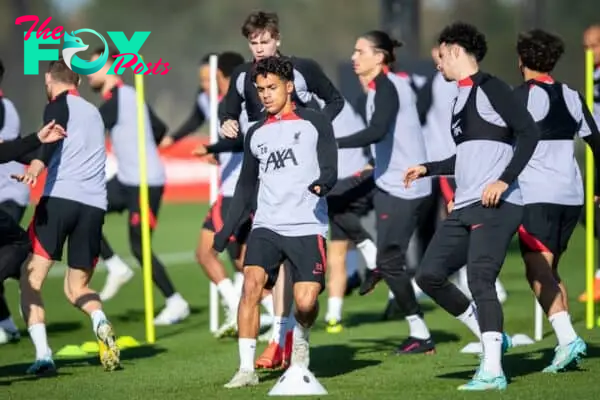 LIVERPOOL, ENGLAND - Tuesday, October 25, 2022: Liverpool's Fabio Carvalho during a training session at the AXA Training Centre ahead of the UEFA Champions League Group A matchday 5 game between AFC Ajax and Liverpool FC. (Pic by Jessica Hornby/Propaganda)