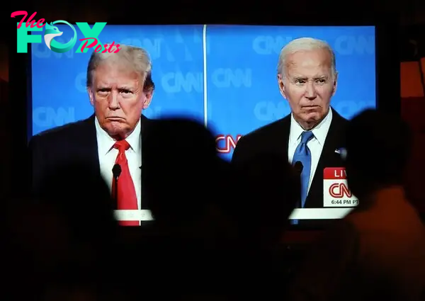 Joe Biden and Donald Trump debating. 