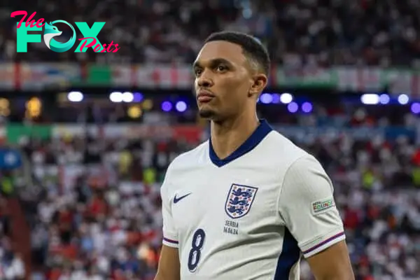 GELSENKIRCHEN, GERMANY - Sunday, June 16, 2024: England's Trent Alexander-Arnold during the UEFA Euro 2024 Group C match between Serbia and England at the Arena AufSchalke. (Photo by David Rawcliffe/Propaganda)