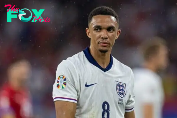GELSENKIRCHEN, GERMANY - Sunday, June 16, 2024: England's Trent Alexander-Arnold during the UEFA Euro 2024 Group C match between Serbia and England at the Arena AufSchalke. England won 1-0. (Photo by David Rawcliffe/Propaganda)