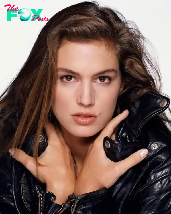 Cindy Crawford wearing a leather at age 20