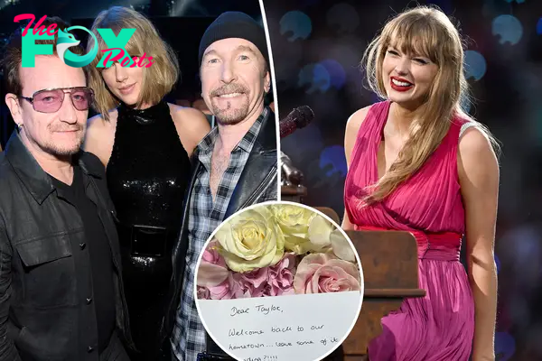 Taylor Swift and Bono and her flowers from U2
