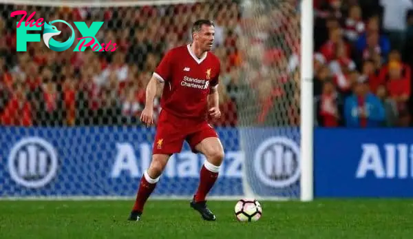SYDNEY, AUSTRALIA - Wednesday, May 24, 2017: Liverpool's Jamie Carragher in action against Sydney FC during a post-season friendly match at the ANZ Stadium. (Pic by Jason O'Brien/Propaganda)