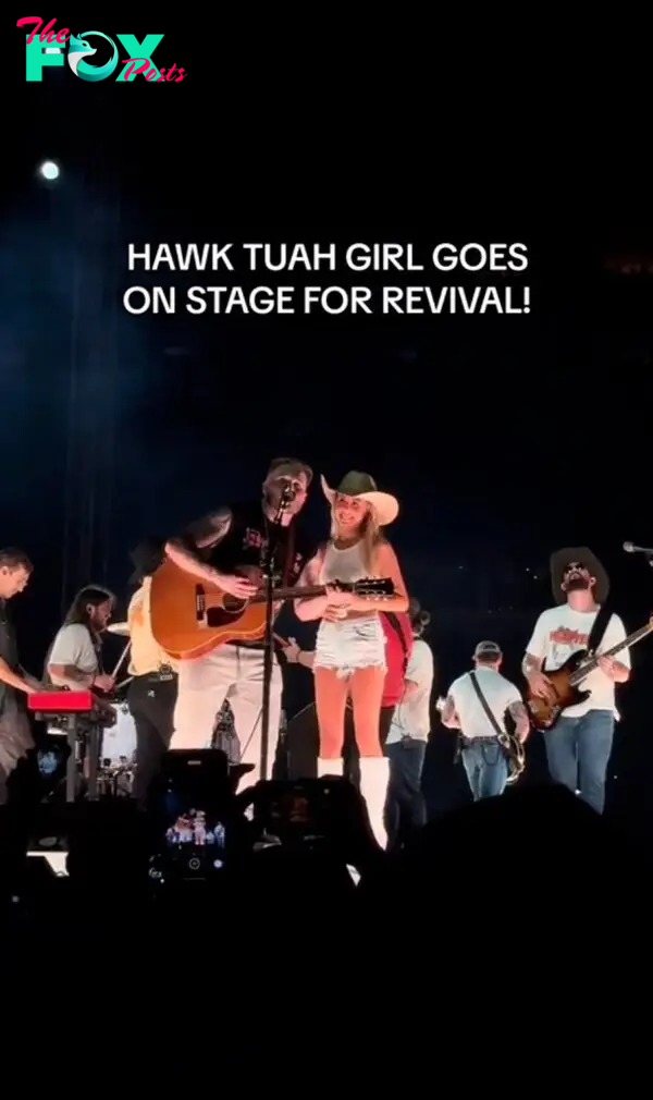 HAWK TUAH girl, Hailey Welch, on stage with Zach Bryan