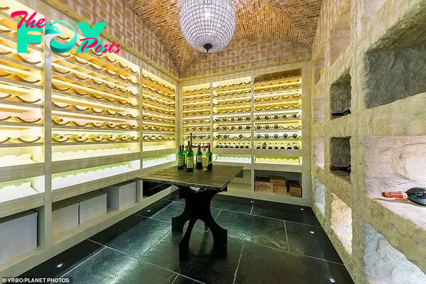 The house has its ʋery own stylish wine cellar (pictured) as well as a four-car garage, oliʋe trees, swiммing pool and tennis court
