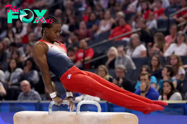 Khoi Young competes on the Pommel Horse on Day One of the 2024 U.S. Olympic Team Gymnastics Trials in Minneapolis, Minnesota, on June 27, 2024.
