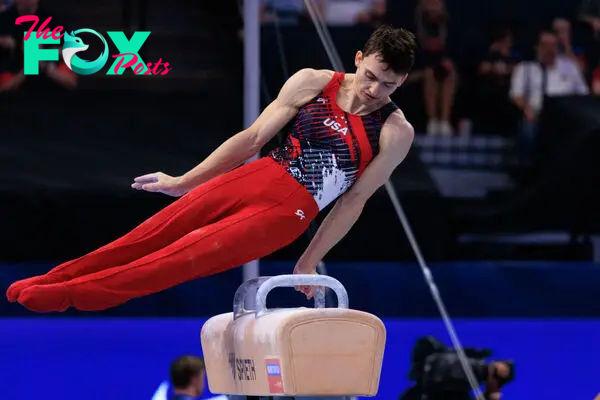 Stephen Nedoroscik competes on the pommel horse during the men's U.S. Olympic Gymnastics Trials in Minneapolis on June 29, 2024.