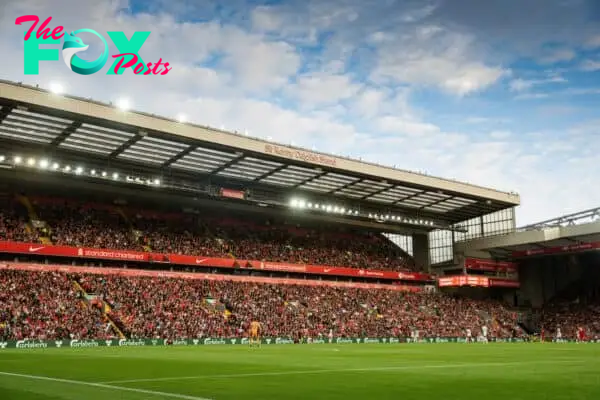 LIVERPOOL, ENGLAND - Monday, August 9, 2021: Supporters in the Kenny Dalglish stand during a pre-season friendly match between Liverpool FC and Club Atlético Osasuna at Anfield. (Pic by David Rawcliffe/Propaganda)