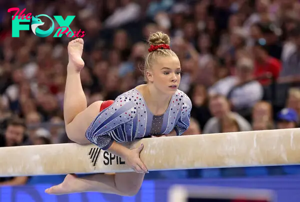 Joscelyn Roberson competes on the beam on Day Two of the 2024 U.S. Olympic Team Gymnastics Trials in Minneapolis on June 28, 2024.