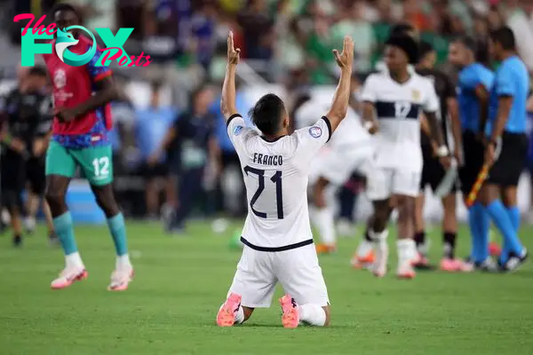 Ecuador's Alan Franco celebrates after his team secured a quarter-final berth at Mexico's expense.