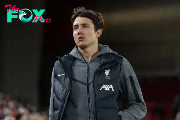 LIVERPOOL, ENGLAND - Thursday, October 5, 2023: Liverpool's goalkeeper Marcelo Pitaluga during the UEFA Europa League Group E matchday 2 game between Liverpool FC and Union SG at Anfield. (Pic by David Rawcliffe/Propaganda)