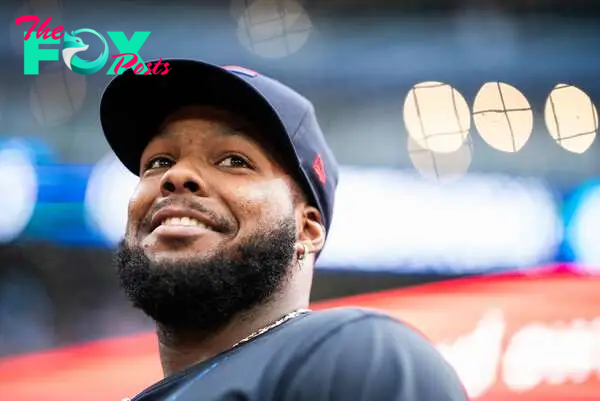 TORONTO, ON - JULY 3: Vladimir Guerrero Jr. #27 of the Toronto Blue Jays looks on before playing against the Houston Astros in their MLB game at the Rogers Centre on July 3, 2024 in Toronto, Ontario, Canada.   Mark Blinch/Getty Images/AFP (Photo by MARK BLINCH / GETTY IMAGES NORTH AMERICA / Getty Images via AFP)