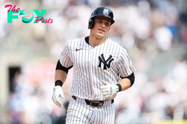 NEW YORK, NEW YORK - JULY 06: Ben Rice #93 of the New York Yankees reacts after a three-run home run against the Boston Red Sox during the seventh inning at Yankee Stadium on July 06, 2024 in in the Bronx borough of New York City.   Luke Hales/Getty Images/AFP (Photo by Luke Hales / GETTY IMAGES NORTH AMERICA / Getty Images via AFP)