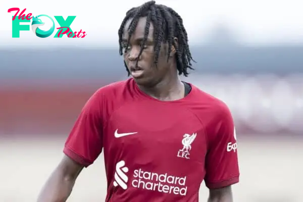 KIRKBY, ENGLAND - Saturday, September 3, 2022: Liverpool's Francis Gyimah during the Under-18 Premier League Cup match between Liverpool FC Under-18's and Tottenham Hotspur FC Under-18's at the Liverpool Academy. (Pic by Jessica Hornby/Propaganda)