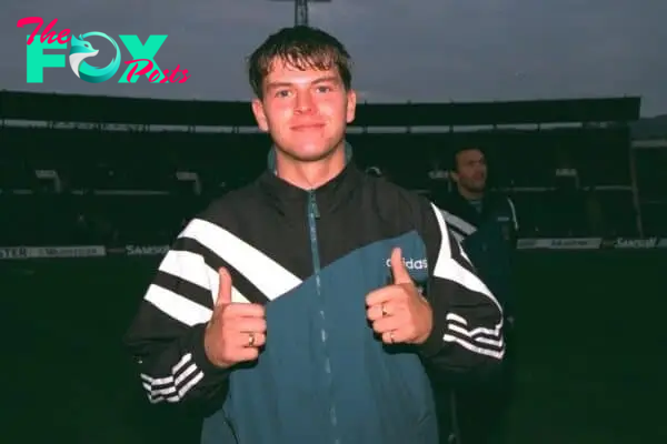 VLADIKAVKAZ, RUSSIA - Tuesday, September 12, 1995: Liverpool's Phil Charnock before the UEFA Cup 1st Round 1st Leg match against FC Alania Spartak Vladikavkaz at the Republican Spartak Stadium. (Photo by David Rawcliffe/Propaganda)