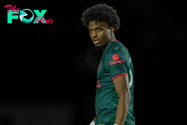 LONDON, ENGLAND - Monday, March 6, 2023: Liverpool's Billy Koumetio during the Premier League 2 Division 1 match between Arsenal FC Under-21's and Liverpool FC Under-21's at Meadow Park. Liverpool won 1-0. (Pic by David Rawcliffe/Propaganda)