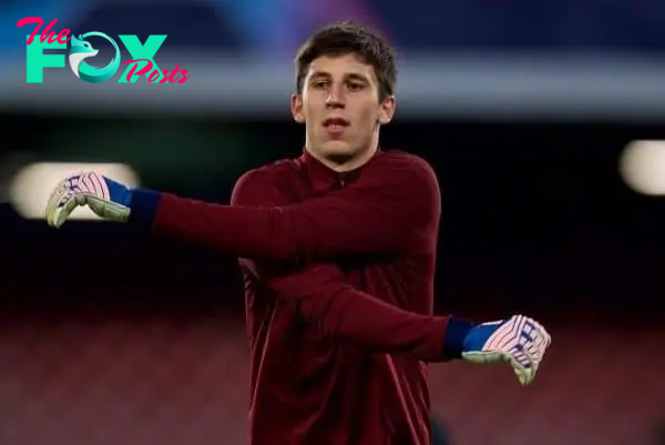 NAPLES, ITALY - Tuesday, October 2, 2018: Liverpool's goalkeeper Kamil Grabara during a training session ahead of the UEFA Champions League Group C match between S.S.C. Napoli and Liverpool FC at Stadio San Paolo. (Pic by David Rawcliffe/Propaganda)