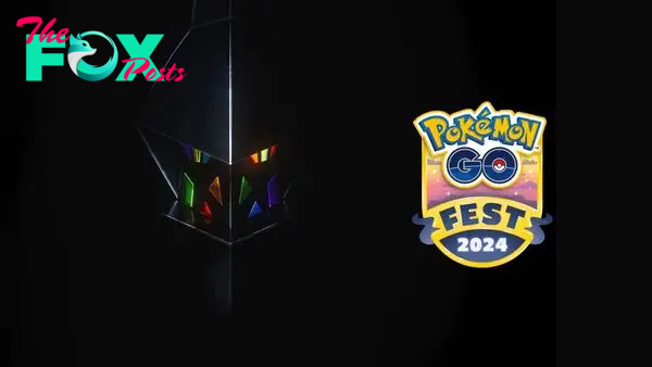 Necrozma’s face emerging from darkness with the Pokémon Go Fest logo