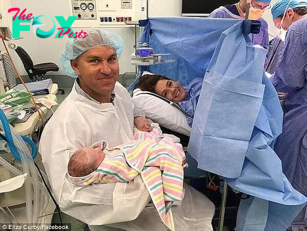 Speaking to Daily Mail Australia about the lessons she's learned, Eliza, 28, said life has been a 'juggling act' for the past 12 months (pictured in hospital with her partner, Ben, and the twins)