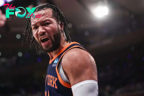 May 8, 2024; New York, New York, USA; New York Knicks guard Jalen Brunson (11) celebrates in the third quarter  after scoring against the Indiana Pacers during game two of the second round for the 2024 NBA playoffs at Madison Square Garden. Mandatory Credit: Wendell Cruz-USA TODAY Sports
